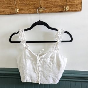 White linen crop top with ruffle straps